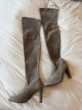 Stuart Weitzman Over-the-Knee Suede Boots in Taupe